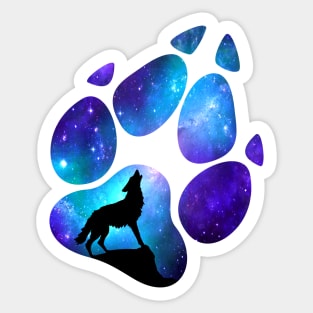 Dramabite Wolf Paw Galaxy Surreal Wild Lone Wolves Double Exposure Stars Sticker